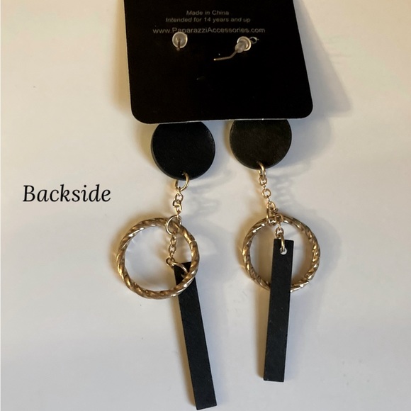 NWT Black and Gold Geometric Dangle Earrings - Picture 4 of 10